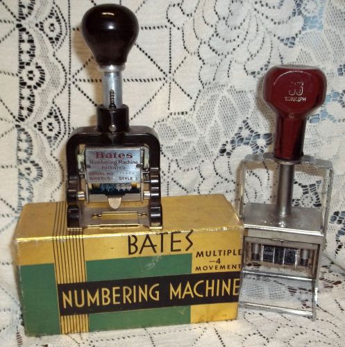 VINTAGE TRIUMPH No. 35 HAND STAMPING MACHINE+BATES HAND NUMBERING MACHINE W/BOX