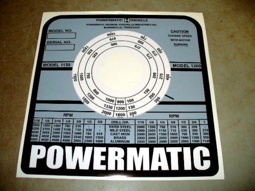 Powermatic drill press replacement decal. Models 1150 or 1200