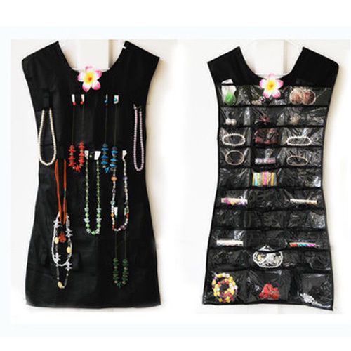 Jacket Shaped Double Sided Ten Layered Jewelry Hanging Storage Bag - Black