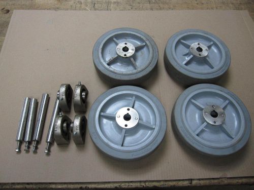 4 colson soft performa rubber 8&#034; x 2&#034; flat tread wheels / shafts/ bearings for sale
