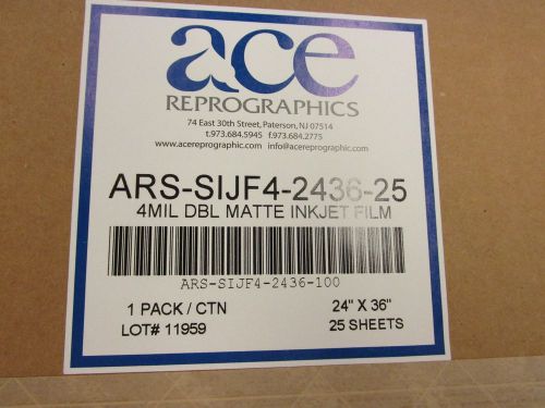 Ace 4 mil double matte inkjet film 24x36 25 sheets per case for sale