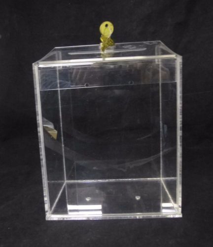 Acrylic ballot box 4.5 x 6.5 x7.5 x8.5 slot 4.25 used with key lock and key for sale