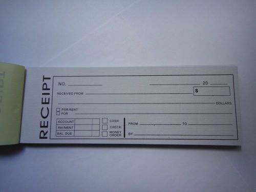 Carbonless Cash Money Rent receipt record book 2 part 50 sets duplicate copy