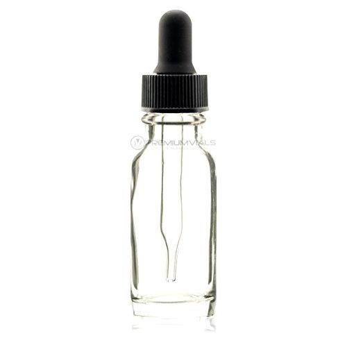 1/2 Oz (15 ml) CLEAR Boston Round Glass Bottle w/ Dropper - Pack of 6