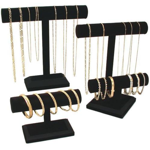 3 Piece 2 Tier Black Velvet T Bars Jewelry Display