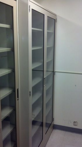 LAB CASEWORK, METAL, GLASS DOORS, 8 SHELVES, ID# 200151