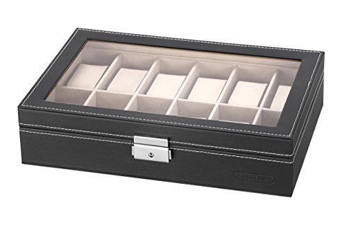 VonHaus Black Leather 12 x Watch/Jewelry/Cufflink Display Case - Watch Box