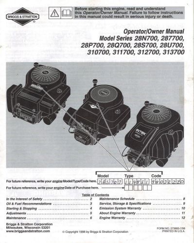 BRIGGS+STRATTON VAR. MODELS OWNER&#039;S  MANUAL