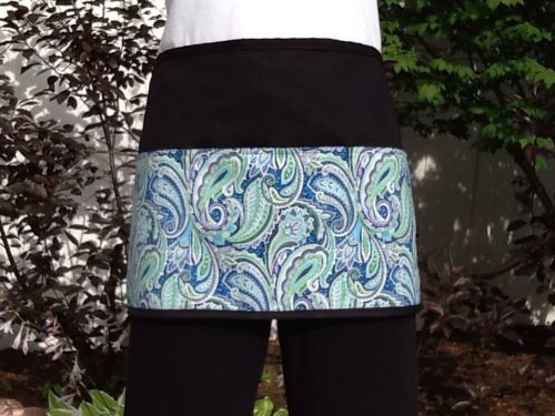 Black Paisley server waitress waist Half Apron 3 pocket restaurant Classyaprons