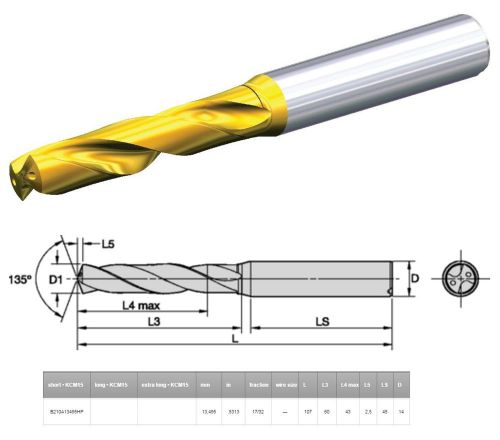 KENNAMETAL B210A13495HP KC7515 17/32&#034; DIA 13.495 MM (0.5312&#039;&#039;) SC DRILL OAL 107