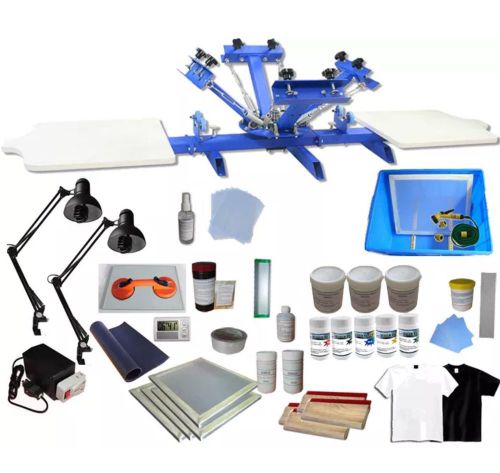 4 Color Screen Printing Press Kit Machine 2 Station Silk Screening Exposure DIY