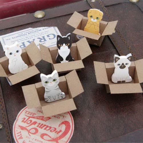 Random ONE PC 40*25 Kitty Cat Bookmark Memo Sticky Note &amp; Mini Carton Box New