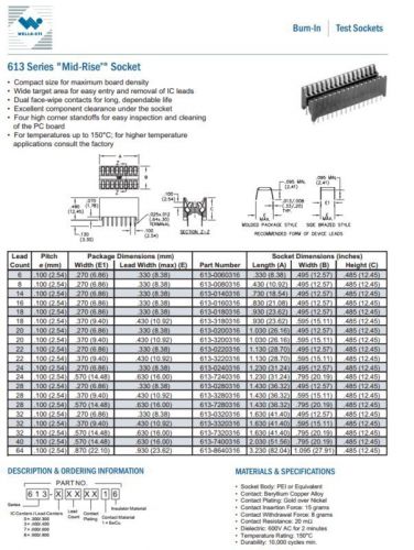 &#034;Mid Rise&#034; Burn-In Socket (613-0320316)