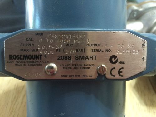 ROSEMOUNT 2088 SMART PRESSURE TRANSMITTER MODEL G4S22A1B4M7