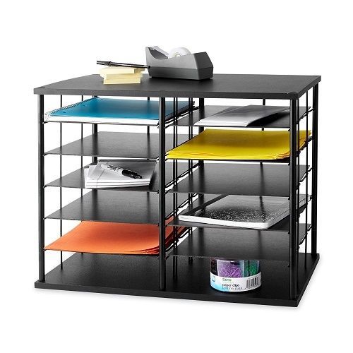 Desk-Top  Organizer 12 Slots 21&#034;W x 11 3/4&#034;&#034;D x 16&#034;&#034;H, Black