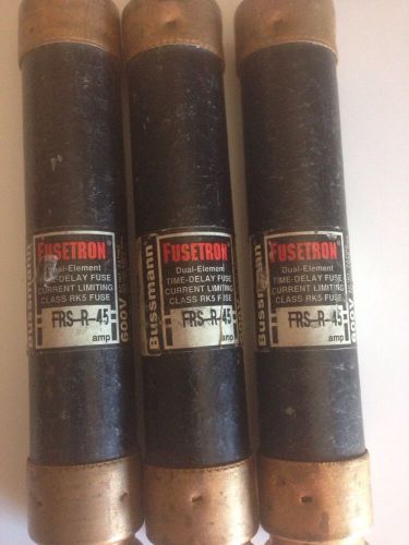 Lot of 3 Bussmann Fusetron FRS-R-45 45 Amp 600 Volt