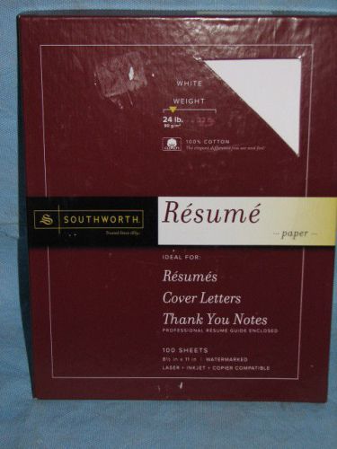Southworth 100% Cotton Resume Paper 24lb White 100 Sheets Letter Size 8 1/2 x 11