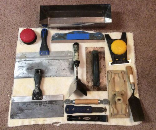 Lot of 13 Drywall Flooring Wallpaper Concrete Tools -Mud Pan Hyde Drywall Knifes