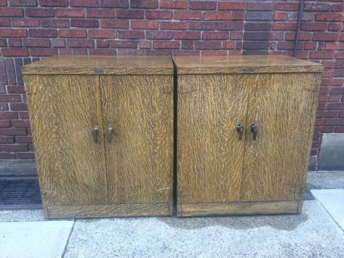 2 Vintage General Fireproofing Co. Heavy Duty Steel Faux Grain Storage Cabinets