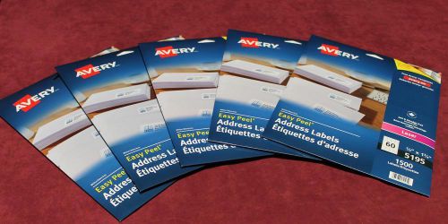 Lot of 5 avery easy peel address labels 1500/pack 7500 total new nib ships free for sale