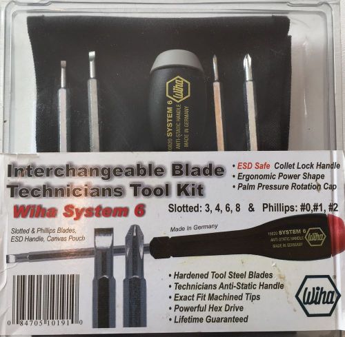 Wiha system 6 technicians&#039; interchangeable 7 blade screwdriver set no. 10191 for sale