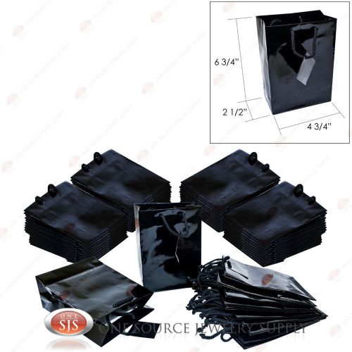 50 Solid Glossy Black Tote Gift Merchandise Bags 4 3/4&#034; x 2 1/2&#034; x 6 3/4&#034;H