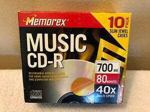 Memorex Music CD-R Recordable Erasable Blank CDs Write 40X 700 MB 80 min 10 Pack