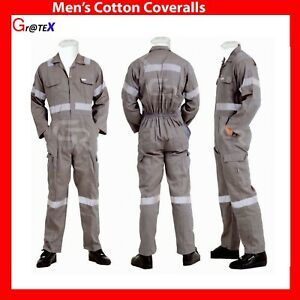 WORK WEAR Men OVERALLS GREY BOILER COVERALLS MECHANICS ELASTIC WAIST