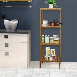 4 Tier Rack Shelves Storage Display Organizer Bamboo Shelving Home Kitchen