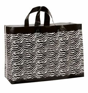 Large Zebra Plastic Shopping Bags - Case of 25