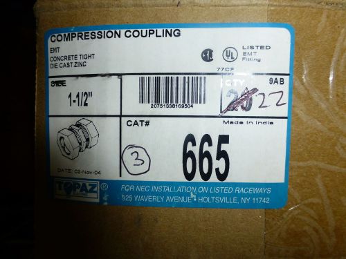 Topaz 1 1/2 inch compression coupling 665 emt die cast 1 1/2&#039;&#039; zinc lot of 20 for sale