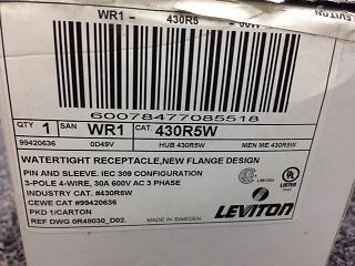 NEW LEVITON 430R5W PIN &amp; SLEEVE WATERTIGHT RECEPTACLE 600V-AC 30A AMP 4W 3P