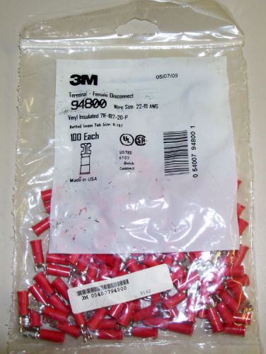 100 pcs 3M 94800 Terminal-Female Disconnect 22-18 AWG