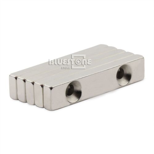 5pcs strong block 50*10*5mm 2 countersunk holes 5mm rare earth neo magnet n50 for sale