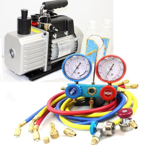 COMBO3.5 TWO STAGE VACUUM PUMP &amp;  R410A R134A HVAC AC MANIFOLD GAUGES