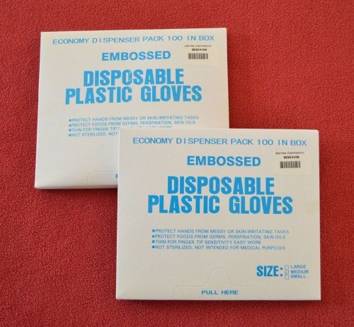 2-Boxes of 100 New Disposable Plastic Gloves Sz M (4181)