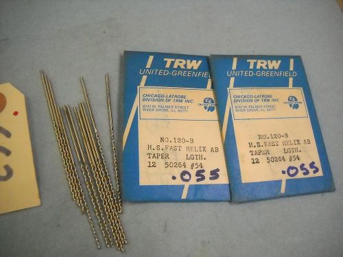 24 NEW TRW TAPER LENGTH DRILLS #54 .055 HSS USA 662