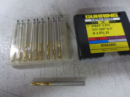 15 new guhring 00653-2.870mm #33 hss stub machine length tin coated twist drills for sale