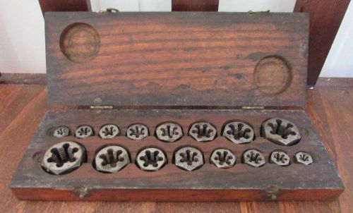 Vintage Greenfield Tap and Die Set Die&#039;s Only Wooden Box Original Label Complete