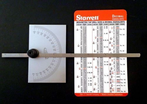 Lot Protractor / Depth Gauge with 4R rule 1/32&#034; Graduations w/ Starrett Card