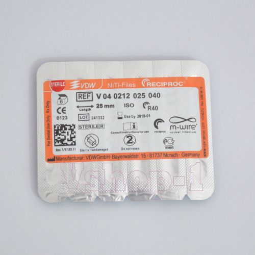 Dental Mwire Reciproc NiTi Root Canal Rotary Files Steriler VDW R40 6pcs V-1