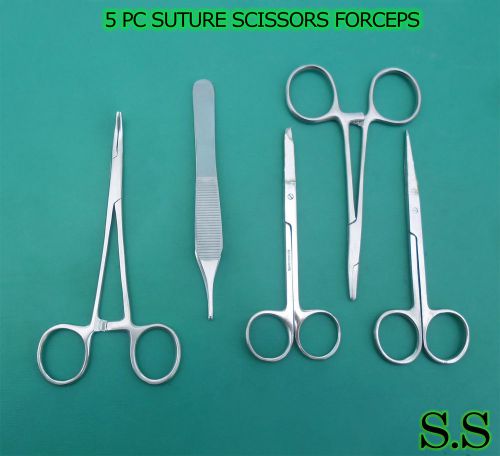 5 PC SUTURE SCISSORS FORCEPS HEMOSTATS NEEDLE HOLDERS