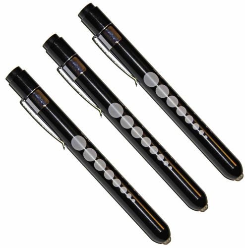 (3) professional medical diagnostic penlights with pupil gauge black w/batteries for sale