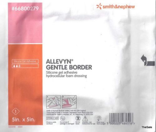 5 Piece Lot Allevyn® Gentle Border 5x5&#034; Smith&amp;Nephew Wound Dressings Exp 02/2015