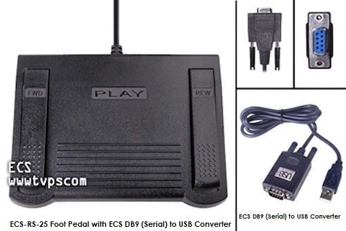 Pre-Owned ECS RS-25 RS25 Foot Pedal w/Adapter for PC Transcribing
