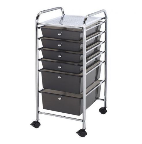 Blues Hills Studio Office / Shop Storage Chrome Frame Cart 6 Smoke Color Drawers