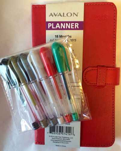 2015 RED FAUX LEATHER POCKET WEEKLY PLANNER w/GEL PEN SET Perfect Christmas Gift