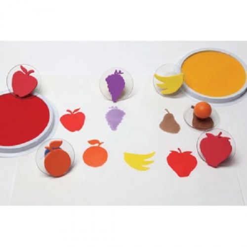 Set of 6 Fruit Giant Rubber Stampers W case/ Pear, Apple Etc.