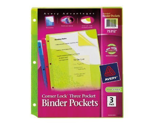 Avery Corner Lock Three Pocket Binder Pockets 75312, Assorted, Pack (ave75312)