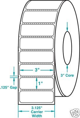 THERMAL TRANFER LABEL 3&#034;x1&#034;x6rolls 33,000Labels